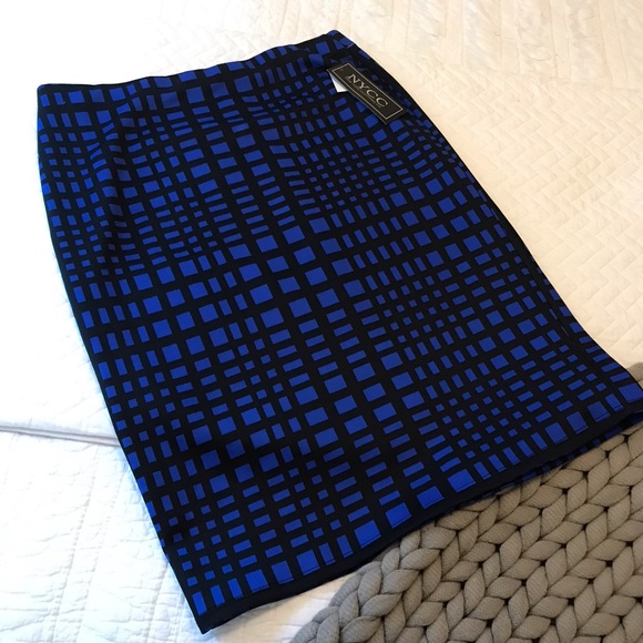 NWT NYCC Stretch Royal Blue and Black Pull-on Skirt - M - Picture 1 of 3